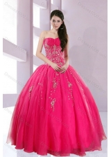 2015 Fshionable Strapless Hot Pink Sweet Sixteen Dresses with Appliques