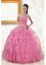 2015 Unique and Detachable Baby Pink Beading and Ruffles Quinceanera Dresses
