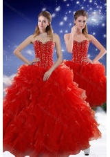 2015 Unique and Detachable Red Sweet 15 Dresses with Beading and Ruffles