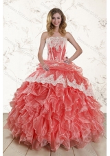 2015 Unique and Detachable Strapless  Quinceanera Dresses in Watermelon