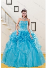 2015 Beautiful Teal Quince Gown with Embroidery and Pick Ups