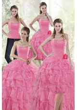 2015 Pretty Baby Pink Quince Dresses with Beading and Ruffles