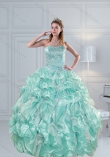 2015 Unique and Detachable Luxurious Strapless Beading Quinceanera Dresses in Aqual Blue