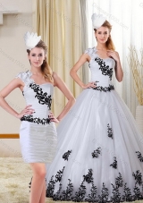 2015 Unique and Detachable One Shoulder Sweetheart White and Black Quinceanera Dress with Appliques