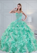 Apple Green Sweetheart 2015 Quinceanera Dresses with Ruffles and Beading