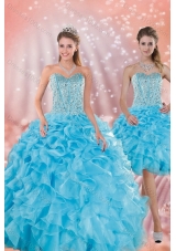 Brand New Baby Blue Quince Dresses with Beading and Ruffles