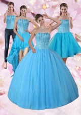 Detachable Baby Blue Strapless 2015 Quinceanera Dress with Beading