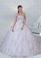 Detachable Sweetheart White Quinceanera Dress with Ruffles and Beading