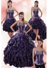 Luxurious Sweetheart Ball Gown Purple Quince Dresses with Embroidery