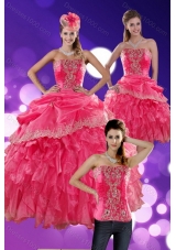 The Most Popular 2015 Hot Pink Quince Dresses with Ruffles and Appliques