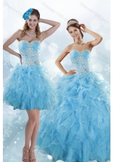 Unique and Detachable Sophisticated Appliques and Ruffles Baby Blue Sweet 15 Dresses