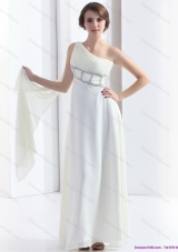 2015 New Style One Shoulder White Prom Dress with Watteau Train and Beading