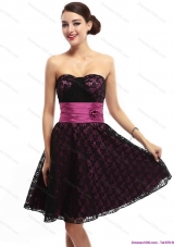 Lovely Sweetheart Mini Length Prom Dress with Lace and Hand Made Flowers