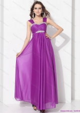 Romantic Empire Floor Length Prom Dress with Ruching and Beading