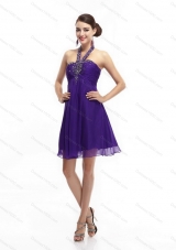 Sexy Purple Beading Halter Top 2015 Prom Dresses with Ruching,Silhouette: Column
Neckline: Halter Top
Waist: Natural
Hemline/Train: Mini Length
Sleeve Length: Sleeveless
Embellishment: Beading and Ruching
Back Detail:  Zipper Up 
Fully Lined: Yes
Built-In Bra: Yes
Fabric: Chiffon
Shown Color: Purple(Color & Style representation may vary by monitor.)
Occasion: Prom, Party, Graduation, Homecoming, Cocktail
Season: Spring, Summer, Fall

Look at these gorgeous prom dresses!
It can be used for different occasions: Prom, Party, Pageant,etc. 