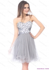 2015 Luxurious Short Sweetheart Grey Prom Dress with Rhinestones