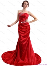 2015 Popular Ruching and Beading Prom Dress with Brush Train