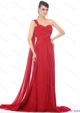 2015 Romantic Beading and Ruching Prom Dress with Watteau Train