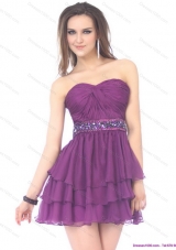 2015 Short Sweetheart Mini Length Prom Dress with Sequins and Ruching