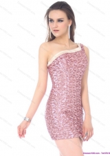 Elegant One Shoulder Sequins Mini Length Prom Dress for 2015