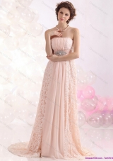 Elegant Strapless Sequins and Lace Prom Dress with Brush Train