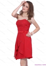 Elegant Strapless Short Red 2015 Prom Dress with Ruching