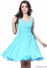 Perfect Beading and Ruching 2015 Short Prom Dress in Aqua Blue