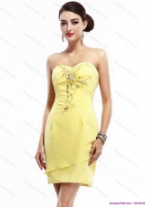 Short New Style Sweetheart Beading Yellow Prom Dress for 2015