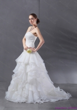 2015 Popular A Line Strapless Wedding Dress with Ruffles