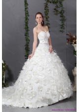 2015 Sturning Sweetheart Wedding Dress with Beading and Hand Made Flowers