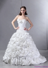 New Style White Sweetheart Wedding Dresses with Hand Made flowers and Brush Train