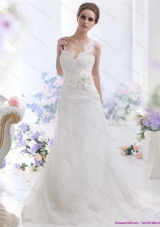 2015 Top Selling A Line Wedding Dress with Lace and Hand Made Flowers