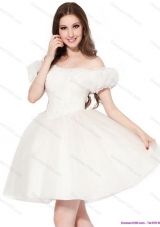 Exquisite 2015 Off the Shoulder Wedding Dress with Ruching and Appliques