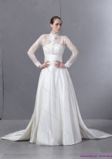 Ruching Strapless White Wedding Dresses with Brush Train for 2015