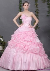 2015 Popular Pink Quinceanera Gowns with Hand Made Flowers and Ruffles