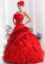 2015 Romantic Strapless Dresses for a Quinceanera with Hand Made Flowers