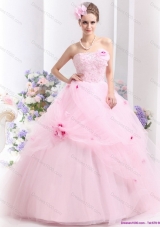 Fashionable Baby Pink Sweet Sixteen Dresses with Hand Made Flowers