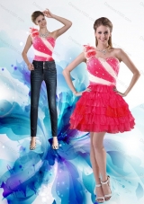 2015 One Shoulder Detachable Prom Skirts with Hand Made Flowers and Ruffled Layers