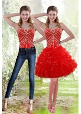 2015 Red Detachable Prom Skirts with Beading and Ruffles