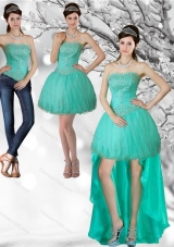 Apple Green Strapess High Low Detachable Prom Skirts with Beading