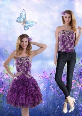 Detachable 2015 Strapless Purple Prom Skirts with Appliques and Ruffles