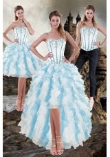 Sweetheart White and Blue 2015 Detachable Prom Skirts with Appliques and Ruffles