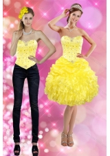 2015 Sweetheart Yellow Detachable Prom Skirts with Beading and Ruffles