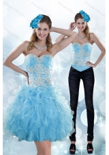 Appliques and Ruffles Sweetheart Aqua Blue Detachable Prom Skirts for 2015