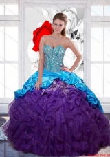 Multi Colored Sweetheart Beading and Ruffled Layers Quinceanera Gown for 2015 Spring