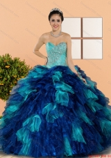 Multi Colored Sweetheart Beading and Ruffles Quinceanera Dresses in Multi Color