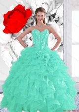 2015 Summer Perfect Appple Green Quinceanera Dresses with Beading and Ruffles