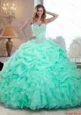 2015 Summer Pretty Beaded and Ruffles Quinceanera Dresses in Apple Green