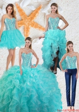 2016 Spring Perfect Aqua Blue Detachable Quinceanera Gowns with Beading and Ruffles