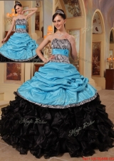 2016 New Style Blue and Black Ball Gown Strapless Quinceanera Dresses